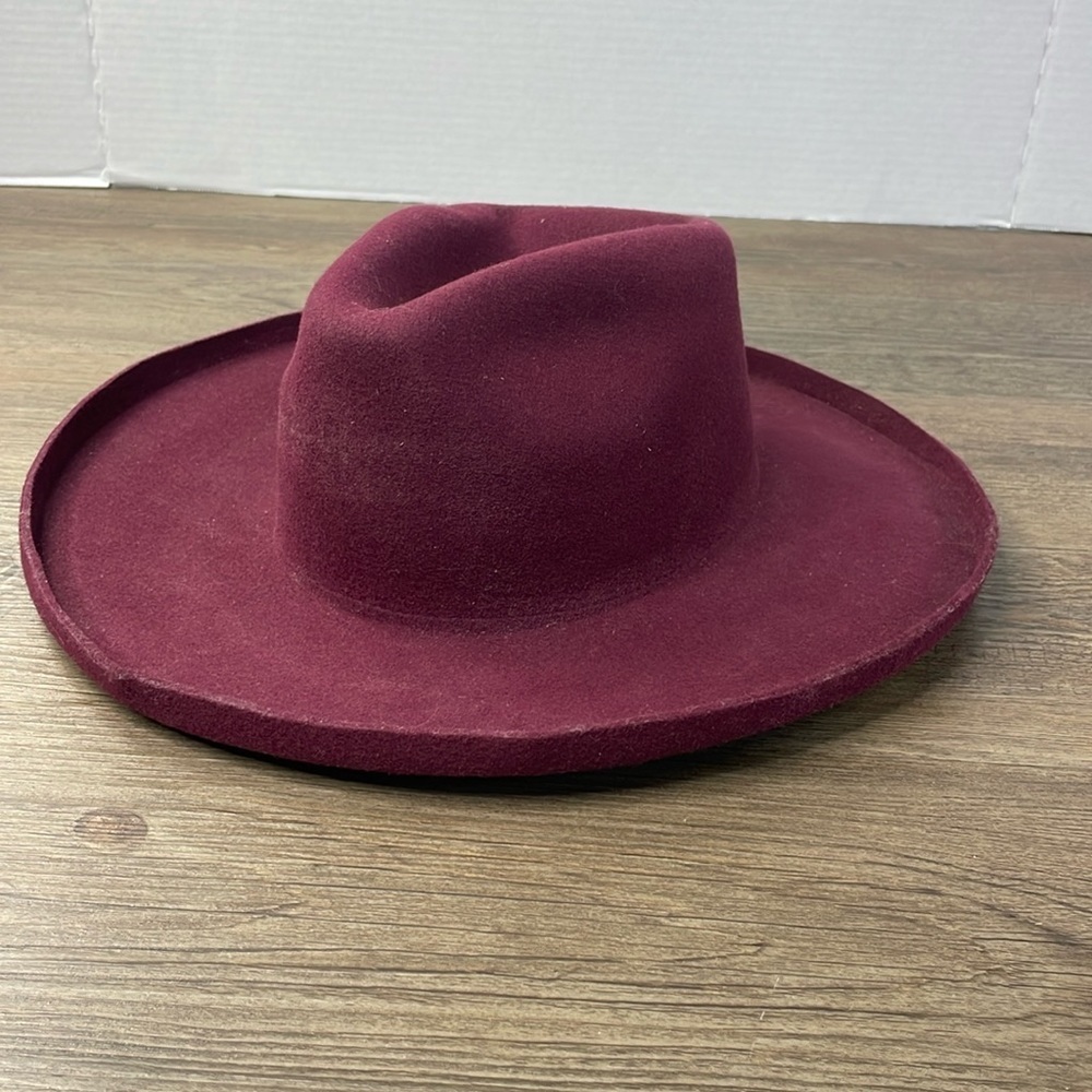 Anthropologie Women’s Finley High-Crown Rancher Maroon Burgundy, Wool Hat
